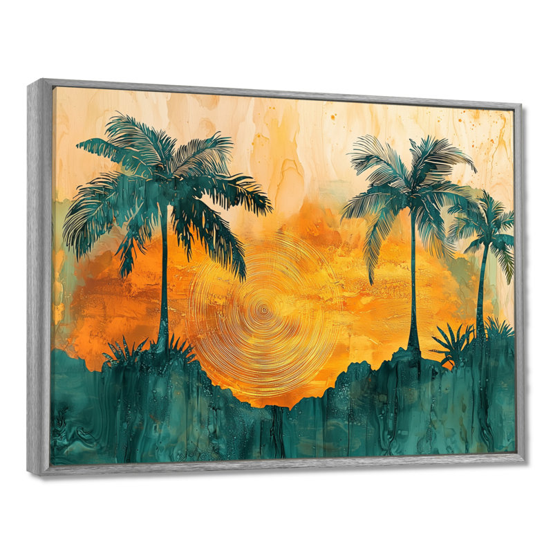 Décoration murale Cindal, palmiers colorés dans une île tropicale II - palmiers et palmiers, Argent argent, H 30 po x l 40 po