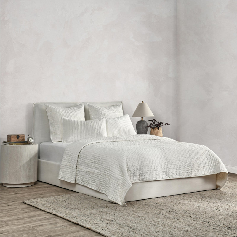 Bari 4-Piece Velvet Rayon Quilt Set, Cloud, King Quilt + 3 Euro Shams