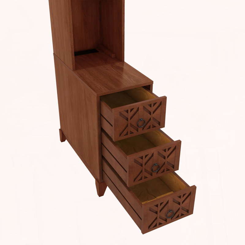 Grande table de bout d'angle avec 4 tablettes réglables, 3 tiroirs et une station de charge