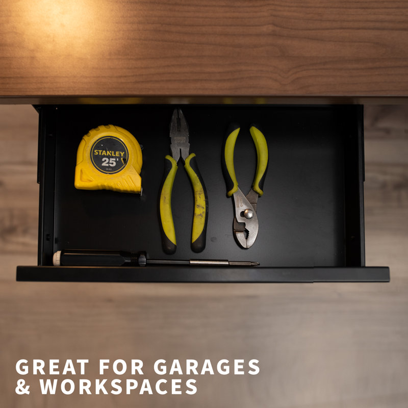 Black Steel 16" Pull Out Under Desk Storage Drawer