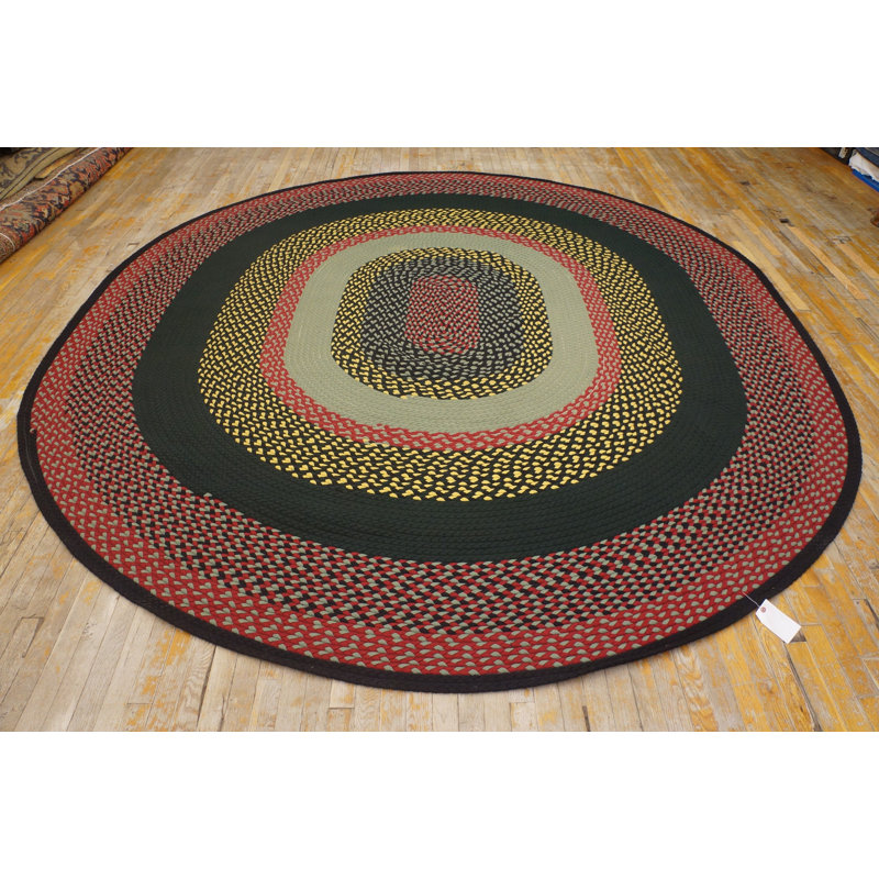 Vintage American Multicolor Oval Shape Braided Area Rug
