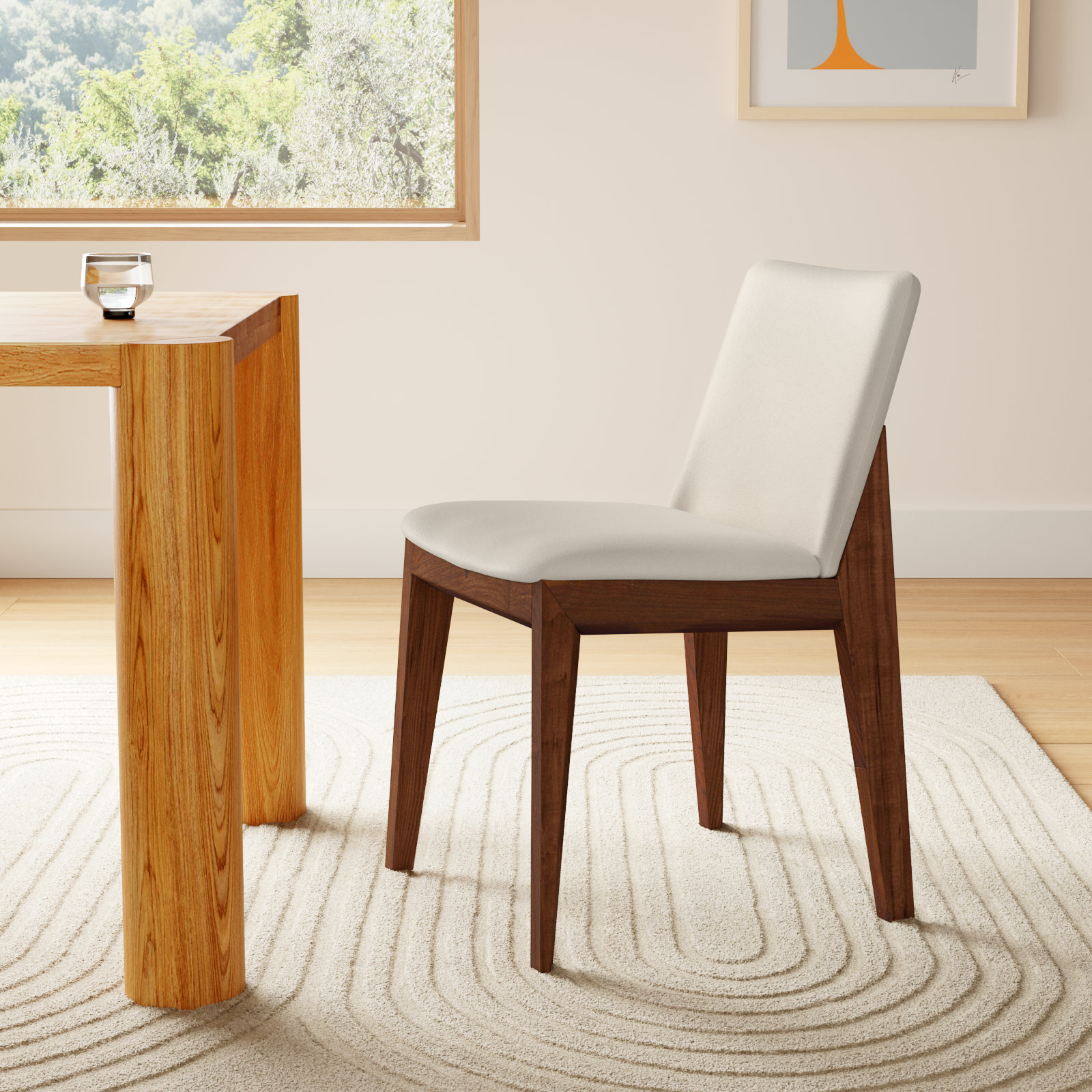 Anrey Oak Dining Chair, Cream Faux Leather, Brown