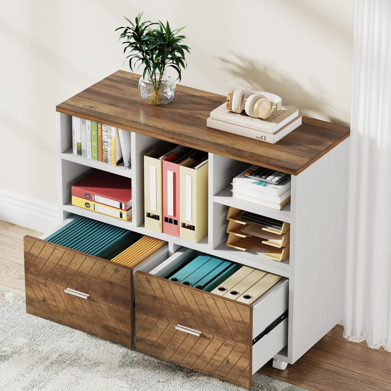 Maidel 39.37'' Wide 2 -Drawer Mobile File Cabinet, Brown/White