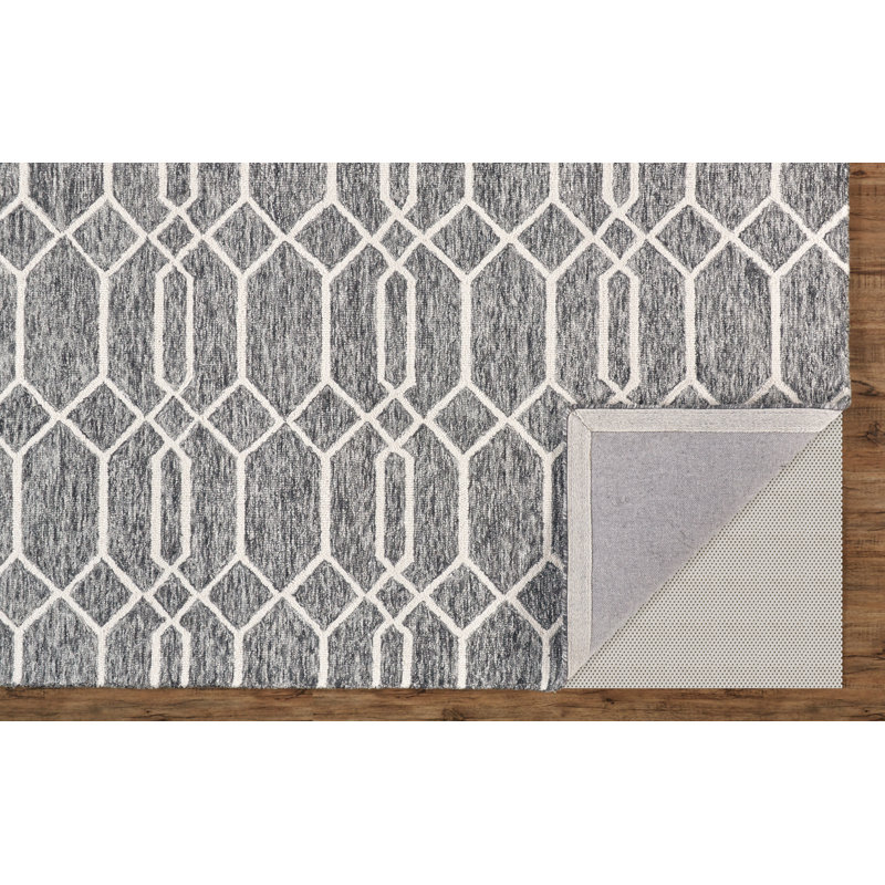 Tapis gris anthracite / ivoire en laine touffeté à la main Binne, Rectangle de 10 pi x 14 pi
