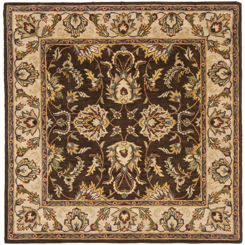 Tapis brun / ivoire en laine / coton / latex touffeté à la main Cranmore, Carré 6 pi