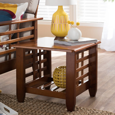 Larissa end table in brown, made from solid rubberwood, 17.36'' H X 20.67'' W X 20.67'' D