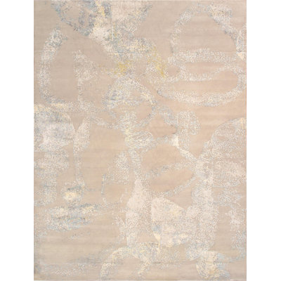 Hand Knotted Abstract Area Rug in Gray/Beige/Ivory