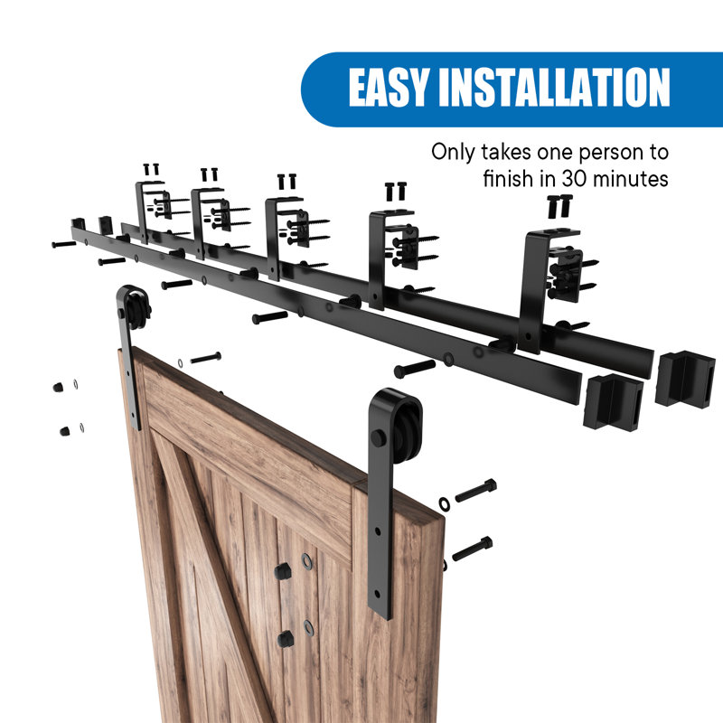 Double Bypass Matte Black Barn Door Hardware Kit, 96-inch Track
