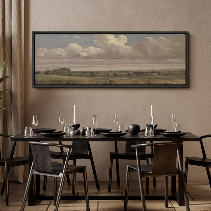 Paysage champêtre, horizon moderne, art moderne, H 20 po x l 60 po, Noir, noir, noir, noir