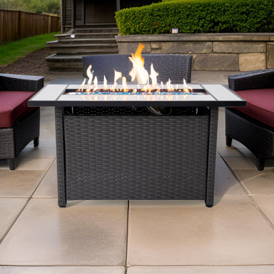 Madilene 25'' H X 23'' W Outdoor Propane Fire Pit Table 50,000 BTUs with Lava Rocks & Lid
