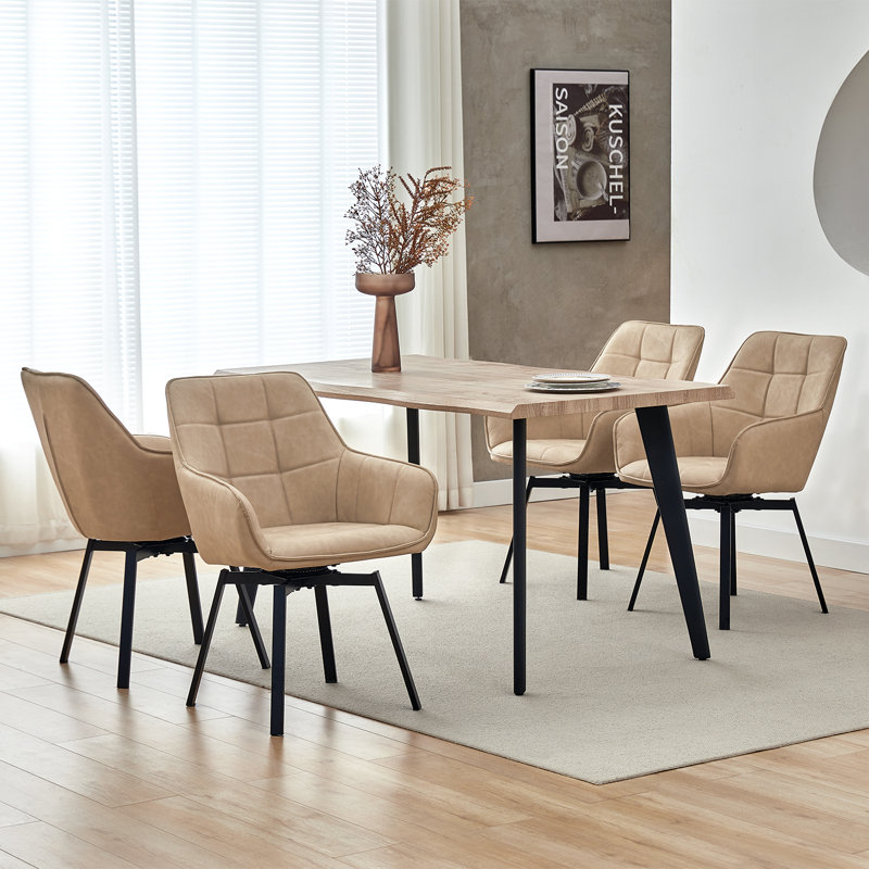 Byun 48cm H Upholstered Metal Armchair, Beige