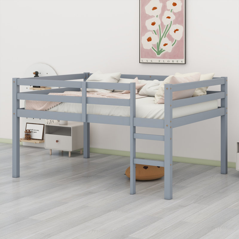 Lit mezzanine en bois avec échelle, Gris