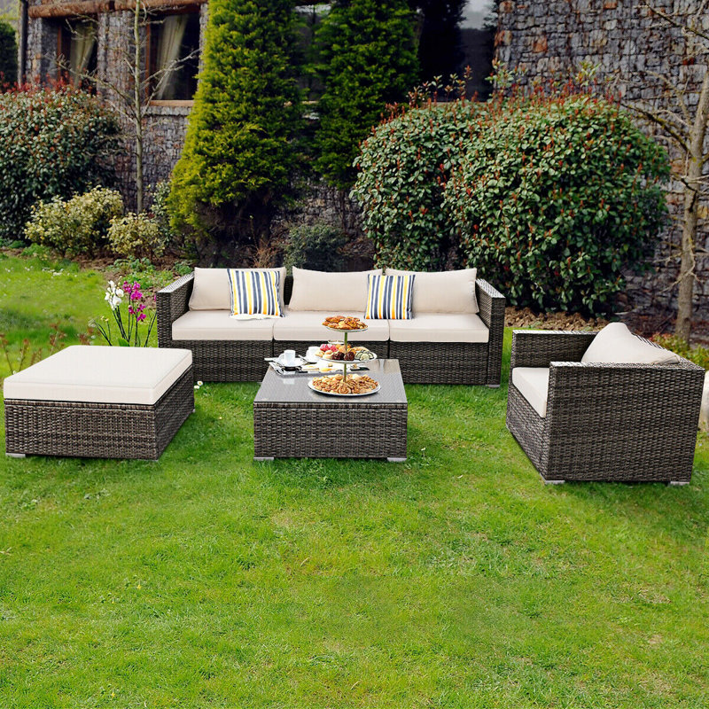 Kandiyohi 5 - Person Patio Conversation Set with Cushions, Gradient Gray, black and  beige