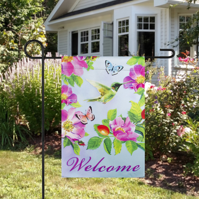 Drapeau extérieur floral Welcome Hummingbird, H 18 po x l 12,5 po
