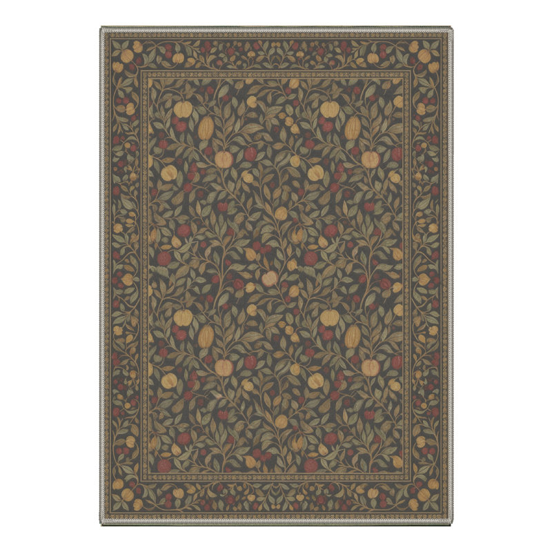 Vineyard Vintage Machine Washable Green / Yellow / Red Indoor Area Rug with Non-Slip Backing, Rectangle 5' x 7'