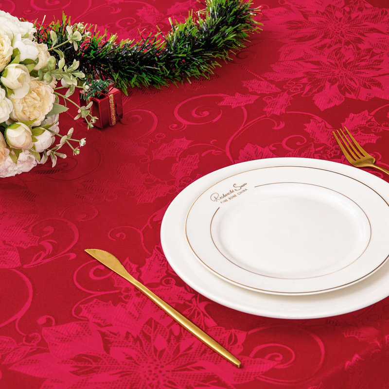 Nappe jacquard imperméable à l'eau, motif damassé à motif floral, housses de tissu épaisses et infroissables (rouge, 60 x 84 po)