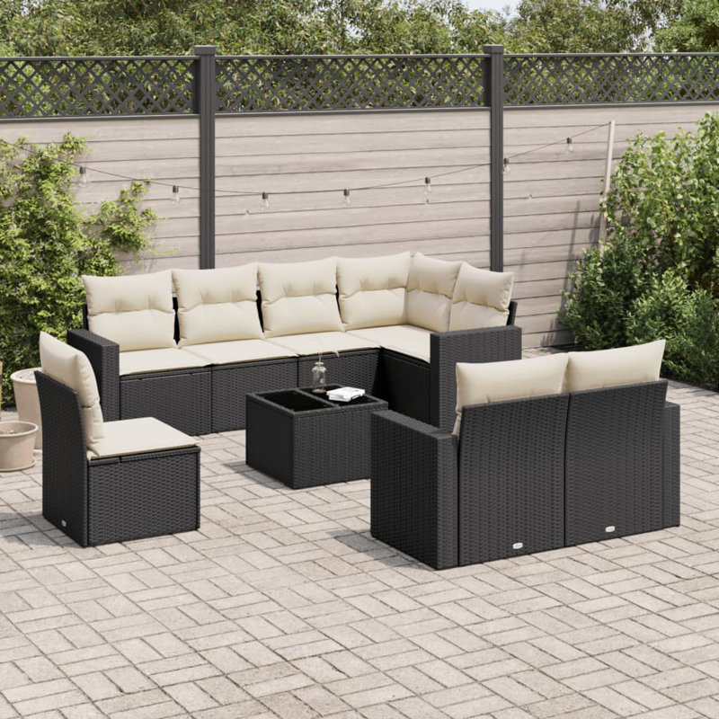 Ensemble de canapé de jardin modulaire en rotin PE noir et blanc Vidaxl