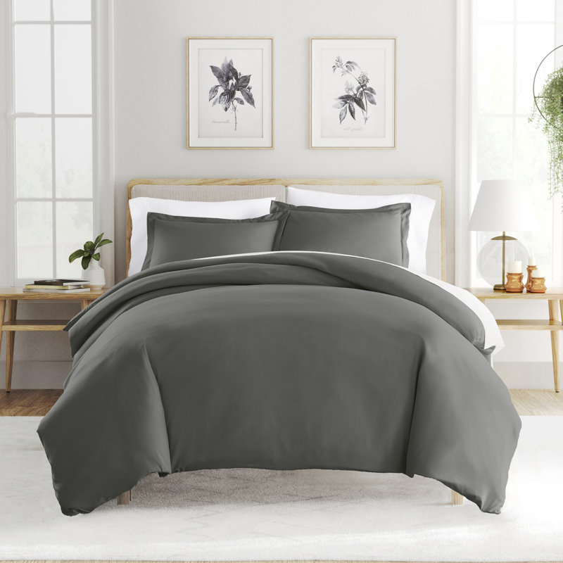 Ensemble de housse de couette brossé deux fois et ultradoux, Gris, Housse de couette double / grand + 2 taies décora