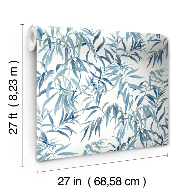Papier peint floral Aike, Bleu