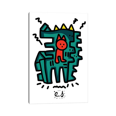 Red Child And Green Monster Friend by Emmanuel Signorino - Wrapped Canvas Print