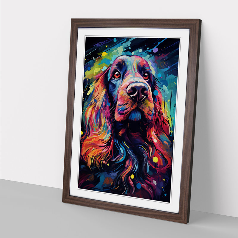Cocker Spaniel Futurism No.2 - Single Picture Frame Print on Wood, Walnut , 46cm H x 34cm W x 2cm D