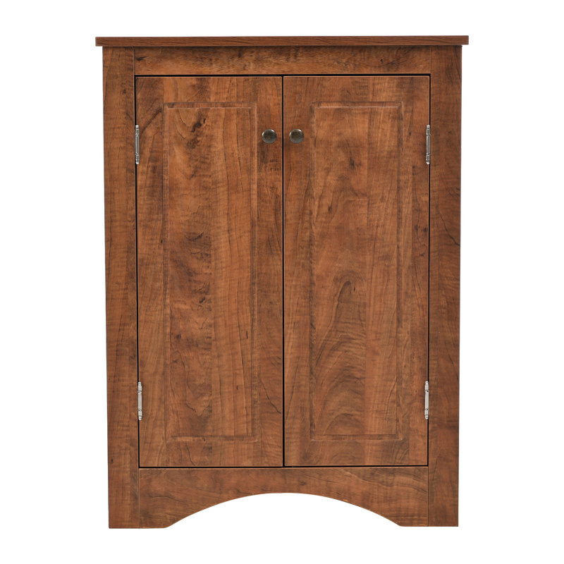 Triangle Bathroom Storage Cabinet With Adjustable Shelves, Freestanding Floor Cabinet For Home Kitchen, Brown
