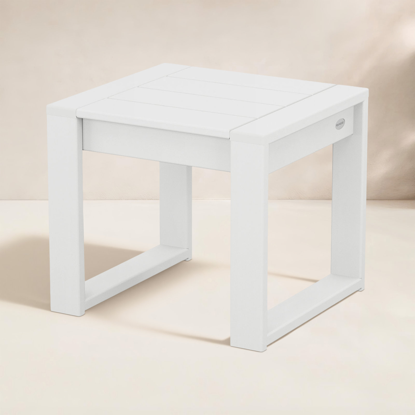 POLYWOOD® Edge Patio Side Table, White, 17.5"H x 19"W x 19"L