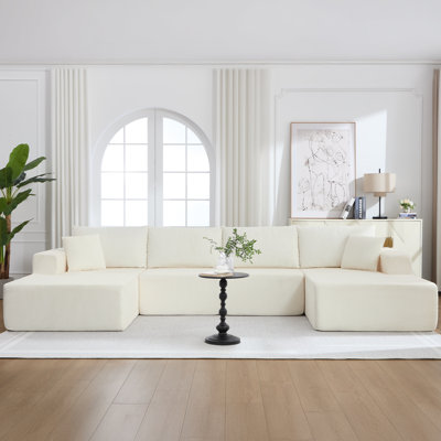 Ensemble canapé modulaire de 114 po Cloud - ensemble de quatre boîtes, divans rembourrés minimalistes modernes en velours côtelé luxueux, canapé confortable en forme de U pour le salon, canapé d'angle à assise profonde, aucun assemblage requis
