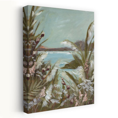 Au bord de l'eau, art abstrait de paysage côtier de palmier