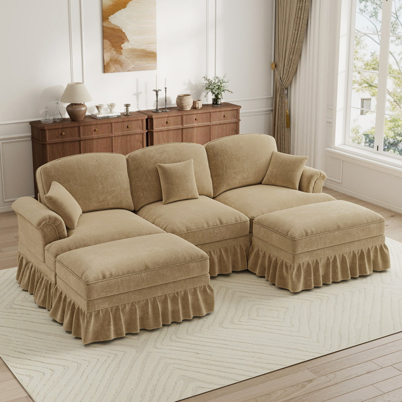 Sectionals Sofa, Living Room Set, U Shape Sofa, Chenille Fabric,  For Living Room, Light Coffee Chenille