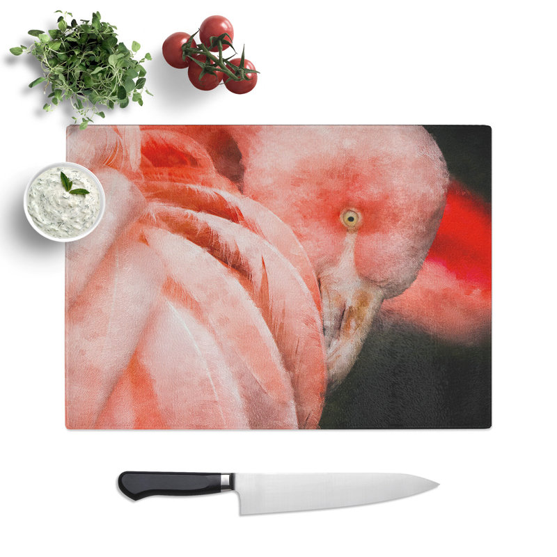 Tempered Glass Pink Flamingo Abstract Chopping Board, 28.5 cm x 39 cm
