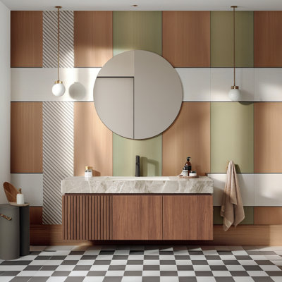 Meuble-lavabo de salle de bain avec plateau en pierre frittée et lavabo en céramique