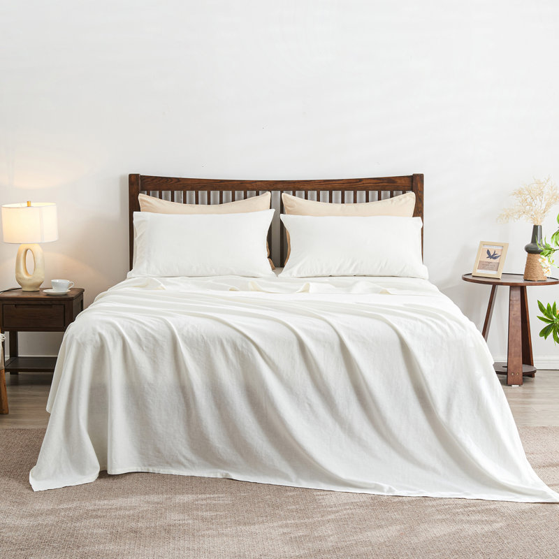 Linen Cotton Flat Sheet(White,Full), Full, White