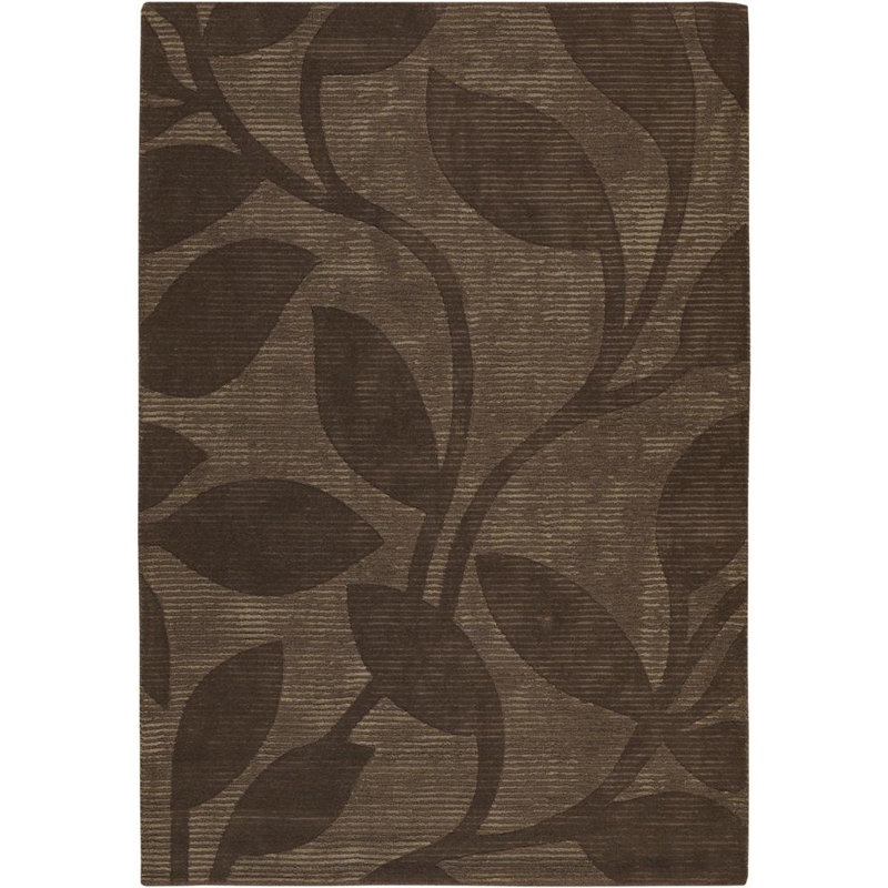 Fye Authentic Hand-Tufted Handmade Brown, Beige, Taupe & Ivory Modern Botanical Leaf Silhouette Wool & Artificial Silk Area Rug