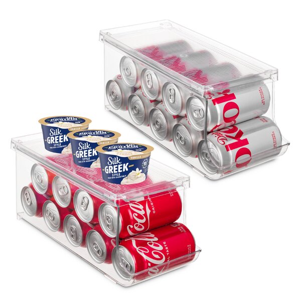 2 Pack - Simple Trending Stackable Beverage Soda Can Dispenser Organizer  Rack for Pantry or Refrigerator, Black