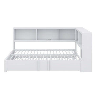 Lit de jour fonctionnel en métal avec lit gigogne escamotable et compartiments de rangement intégrés