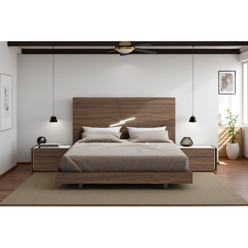 Grand lit plateforme tapissier Staci, Grand lit, Noyer