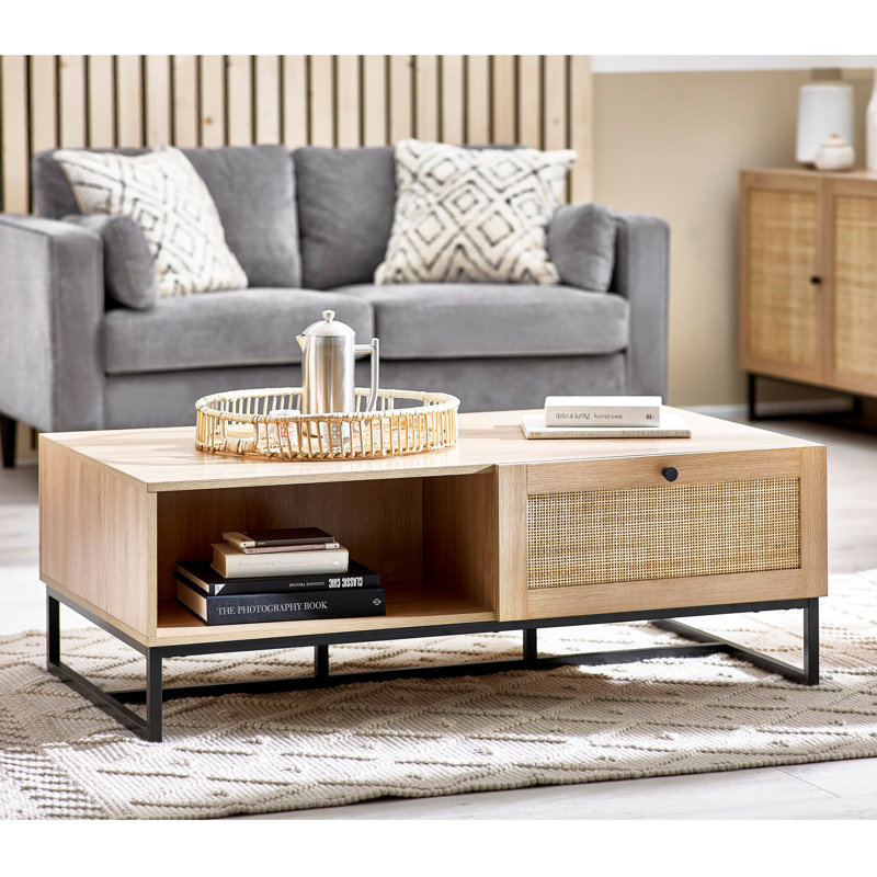 Reese Trestle Coffee Table with Storage, Oak