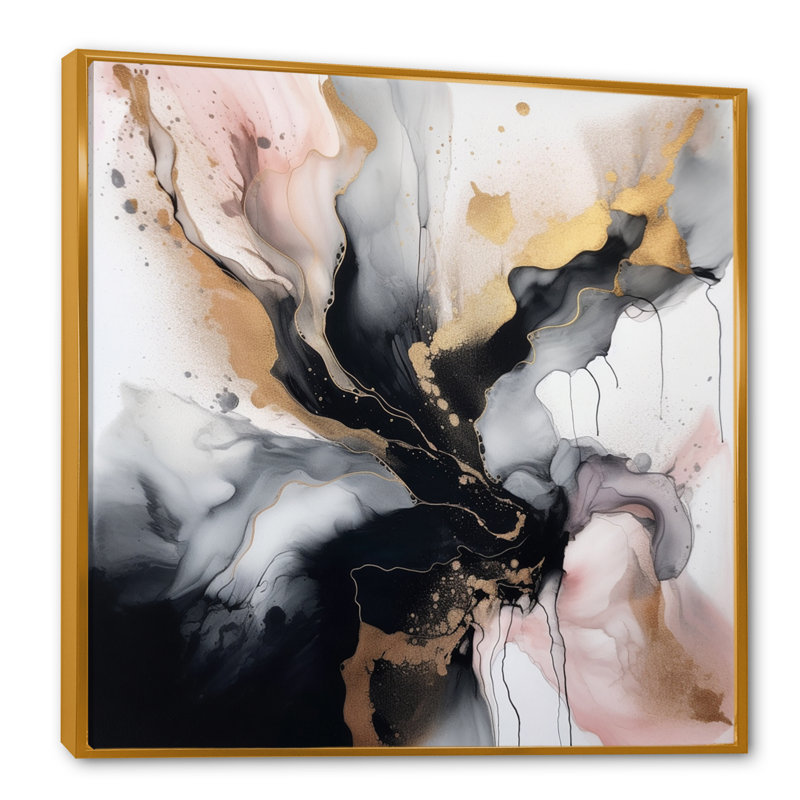 Impression sur toile de marbre rose texturé Splash Marble II, H 30 po x l 30 po x P 1 po, Toile avec cadre flottant or