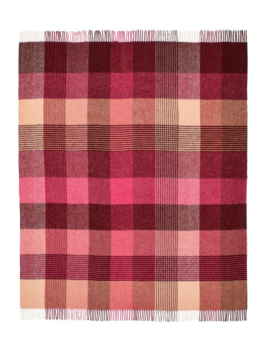 Shetland Wool Throw/Blankets Reversible Throw Blanket, Red/Pink Geometric