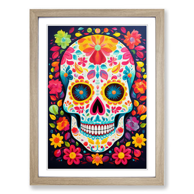 Sugar Skull Colour Field No.3 - Single Picture Frame Print on Wood