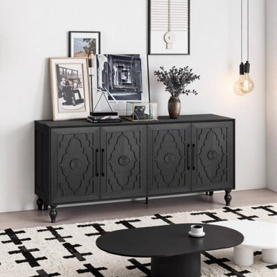 Armoire de rangement en bois avec porte sculptée et poignée en métal, polyvalente et élégante pour la décoration intérieure