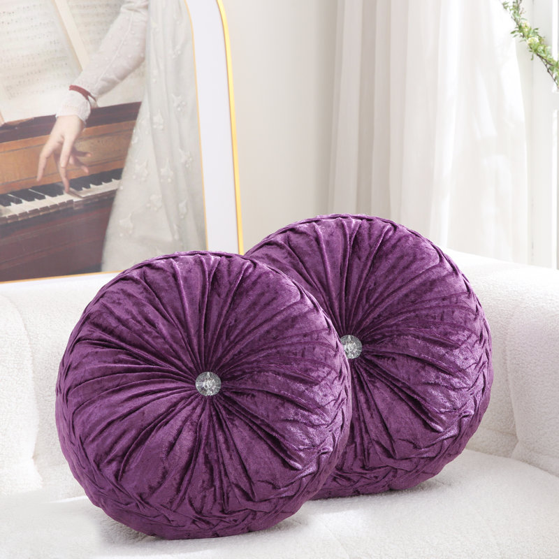 Velvet Round Decorative Pillow for Couch Decor 15-Inch (Set of 2), Dark Purple
