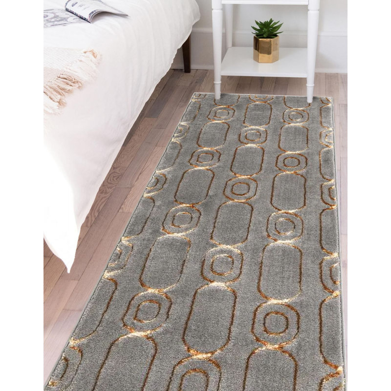 Contemporary Vincente Rug Gray and Gold Color, Runner 2' x 8'