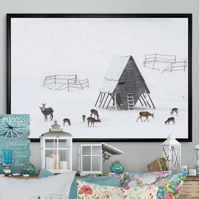 Chevreuils sur la neige - reproduction d'art sur toile traditionnelle