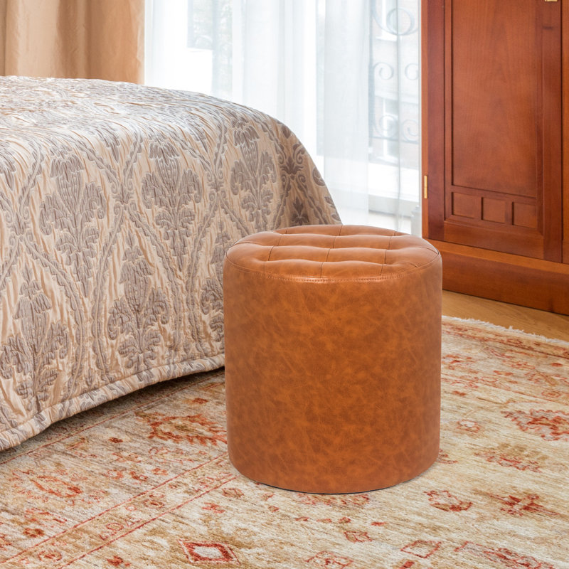 Rangi Tufted Round Standard Ottoman, Retro Orange