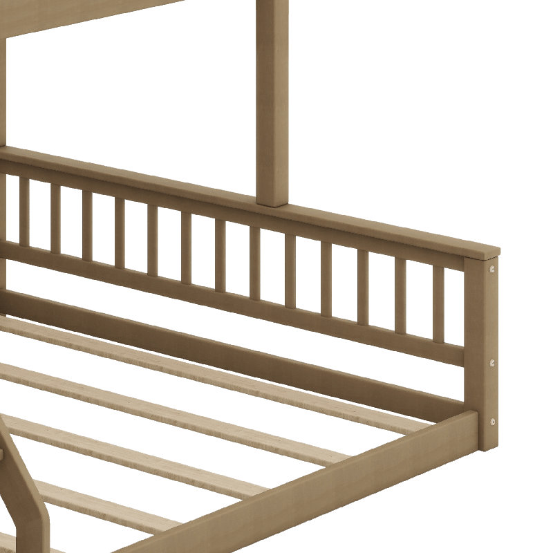 Twin XL Over Queen Wood Bunk Bed With Ladder And Full-Length Guardrails, Walnut