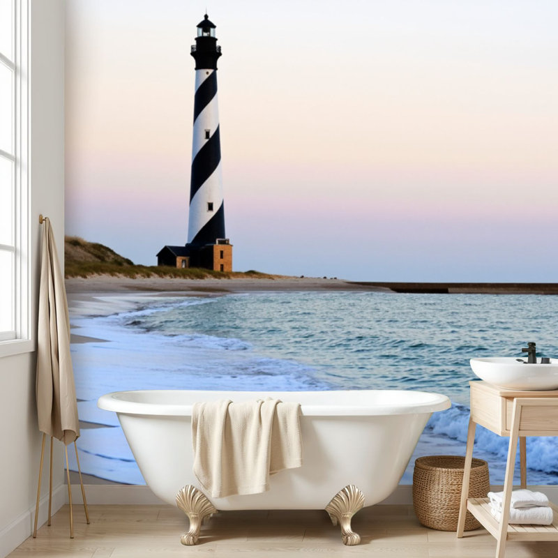 Papier peint adhésif mural autocollant amovible pour phare Cape Hatteras, L 96 po x l 69 po