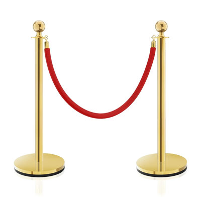 Gold Stainless Steel Stanchions Rope - Crowd Control Barriers with Red Carpet Safety Barrier, Velvet Ropes and Posts & Retractable Belts for Party Theater Hotel VIP Events, Weddings, Museums - Line Dividers in 2 Pcs Easy Connect Assembly