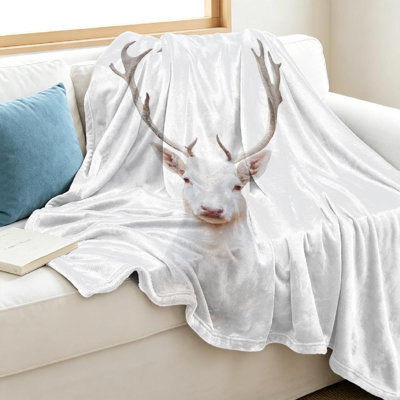 Jeté en molleton blanc ultra doux, imprimé cerf Albus